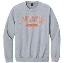 Load image into Gallery viewer, Gray sweatshirt with 'Fusion Track &amp; Field' text on a white background