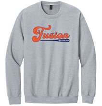 Load image into Gallery viewer, Gray sweatshirt with 'Fusion Baseball' text on a white background