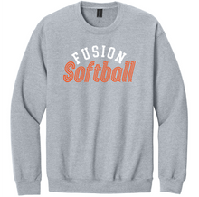 Load image into Gallery viewer, Gray sweatshirt with 'Fusion Softball' text on a white background