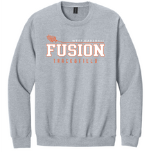 Load image into Gallery viewer, Gray sweatshirt with 'Fusion Trackfield' text and logo on a white background