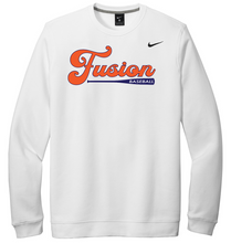 Load image into Gallery viewer, White sweatshirt with 'Fusion Baseball' text and Nike logo on a white background