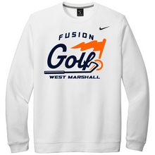 Load image into Gallery viewer, White sweatshirt with 'Fusion Golf West Marshall' text and Nike logo on a white background
