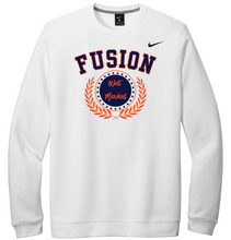 Load image into Gallery viewer, White sweatshirt with 'Fusion' and 'Nike' branding on a white background