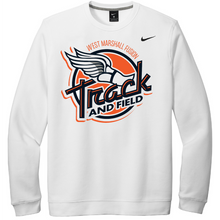 Load image into Gallery viewer, White sweatshirt with 'Track and Field' logo and Nike branding on a white background